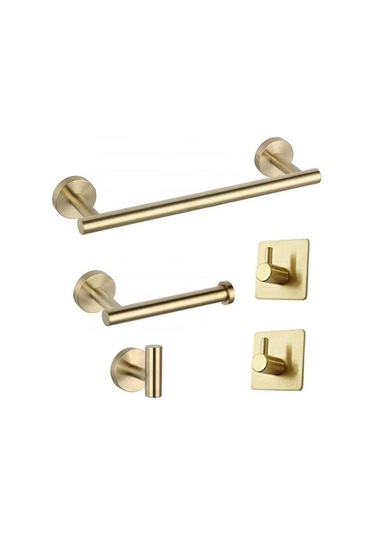 Ruicoo Premium 304 Paslanmaz Çelik 5 Parça Banyo Askı Seti - Şampanya Altın Renk Altın