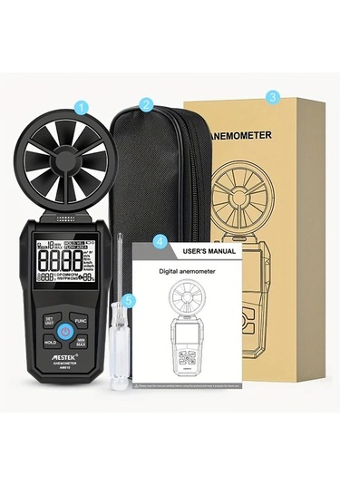 Boatshop1 Am610 Porometısto Dijital Anemometre Ruzgar Hizi Olcer Sicaklik Ve Soguk Olcumlu Lcd Ekranli Yuksek Hassasiyetli Siyah