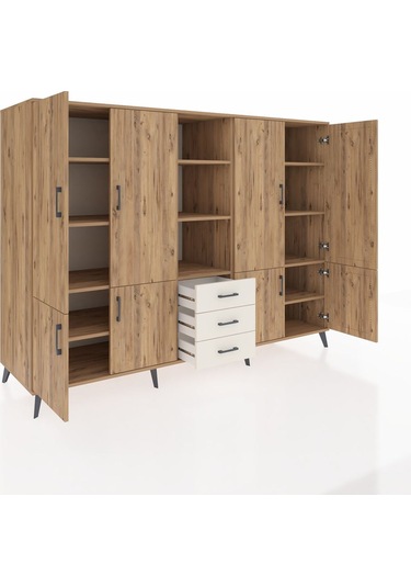 Kronos Dolap 11 Raflı 3 Çekmeceli 8 Kapaklı 220x59x163 Çam-çam/ay Çam-çam/aytaşı