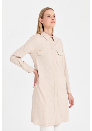 Cep Kapağı Aksesuarlı Tunik Bej Krem