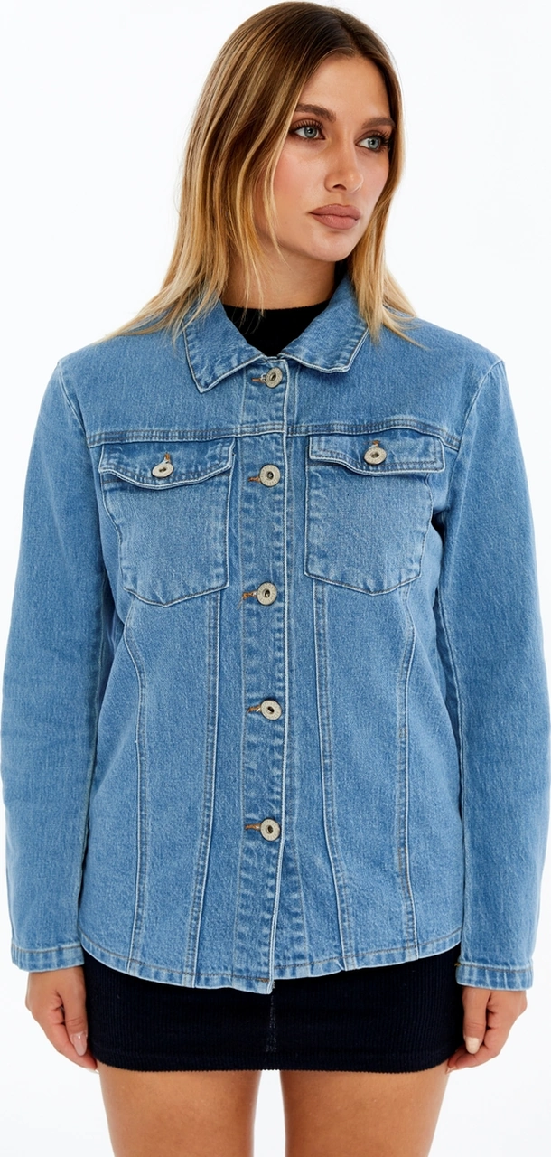 Kadın Denim Ceket Uzun Kollu Jean Ceket, Şık Ve Günlük Kombin Açık Mavi