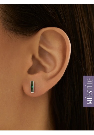 Miestilo 925 Gümüş Küpeler Pimler Gümüş Düzeltme Gümüş Dikdörtgen 220715330 Yeşil