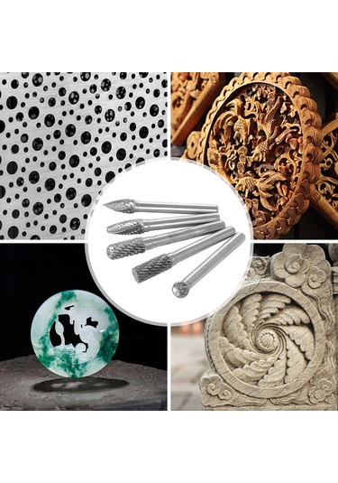 Mufunye 5'li Set Tungsten Çelik Döner Freze Uçları - 6mm Sap, 8mm Baş Çapı - Metal İşleme Ve Şekillendirme İçin