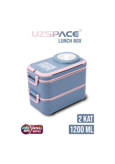 Uzspace 1200 Ml İki Kat Dört Bölme Paslanmaz Çelik Lunch Box Yeni Nesil Sefer Tası-sos Kaseli Model-fflbox8023 Lacivert