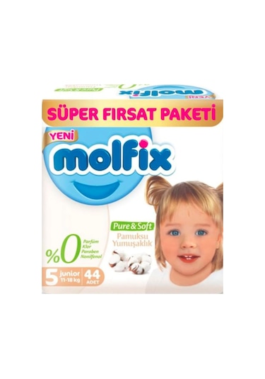 Molfix Pure&Soft Bebek Bezi 5 Numara Junior Süper Fırsat Paketi 44 Adet