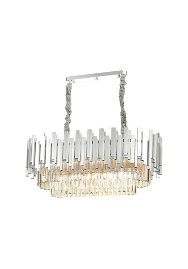 Sima 75x30 Cm'lik Kristal Cam Taşlı Lüks Yemek Masası Üstü Avize - Gümüş Yaldız Gümüş Yaldız