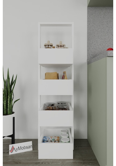 Multi 4 Katlı Mutfak Sepeti, Çok Amaçlı Mutfak Rafı, 4 Raflı, Beyaz, 120 Cm Beyaz