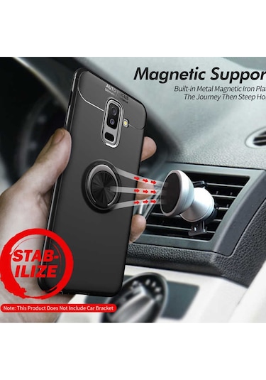 Samsung Uyumlu Galaxy A6 Plus 2018 Kılıf Yüzüklü Magnetli Ravel Case