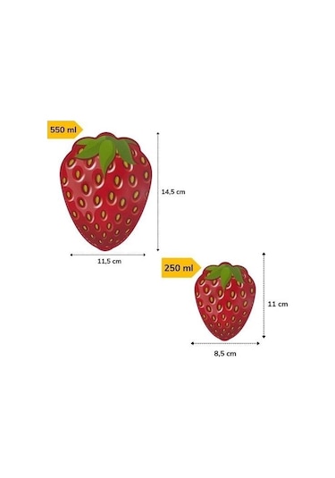 Buffer 2'li İç İçe Geçebilen Çilek Model Saklama Ve Beslenme Kabı Seti 550 Ml + 250 Ml Çok Renkli