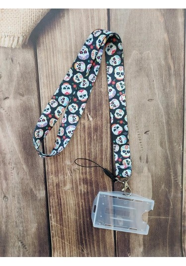 Renkli Kurukafa Kart Askısı Yaka Kartı Boyun Askı İpi Telefon Askısı Yatay Dikey Kart Koruyucu