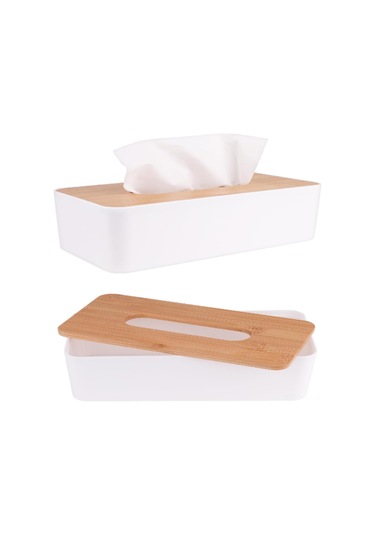 Geekyou Beyaz Bambu Havlu Kutusu Kapağı - Banyo, Yatak Odası, Ofis Ve Yemek Masası İçin Zekice Organize Edici Kapak Beyaz
