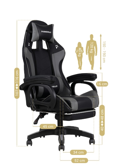 Fashcolle Dynamic Masajlı Gri-Siyah Oyuncu Koltuğu