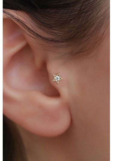 14 Ayar Altın Taşlı Sirüs Kelebek Tragus Piercing Sarı