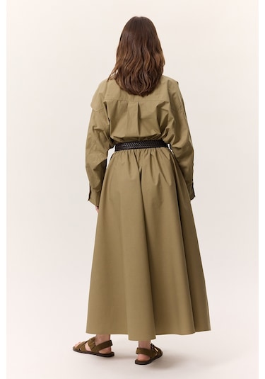 Bağlamalı Detaylı Tasarım Gömlek Haki Haki