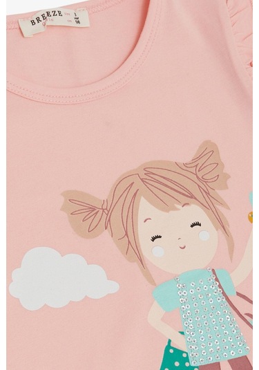 Breeze Kız Çocuk Kapri Taytlı Takım Çifti Kız Baskılı 1-4 Yaş, Somon-somon Somon