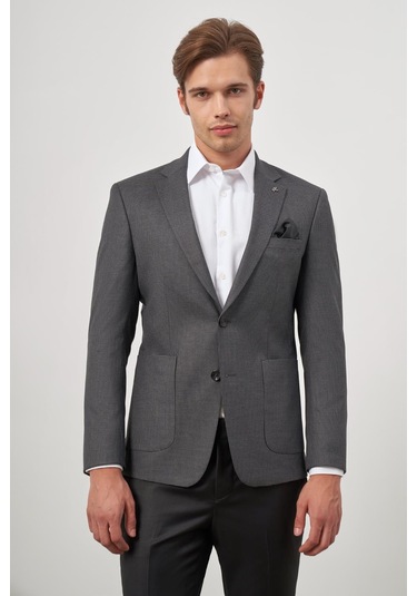 Koyu Antrasit Kazayağı Desen Bez Ayağı Mono Yaka Tam Astar Çift Yırtmaç 2 Düğme 6 Drop Slim Fit Classic Ceket 1002245106 Koyu Antrasit