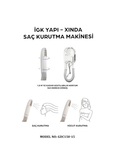 İgk Yapı Xında Hortumlu Saç Kurutma Makinesi Gdc150-15