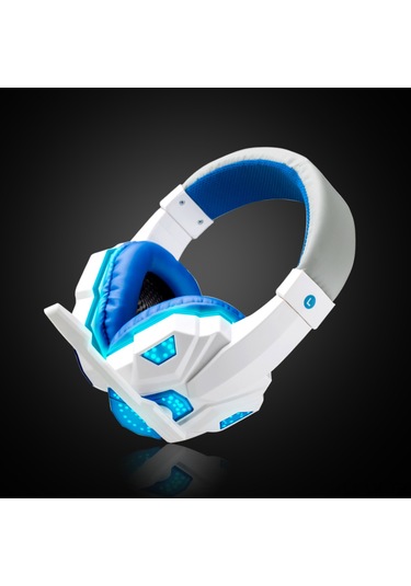 Vkemall Oyuncu Kulaklığı, 40mm Stereo Ses, Gürültü Engelleme Mikrofon, Usb+3.5mm Bağlantı, Soluk Işık Efekti, Siyah+mavi