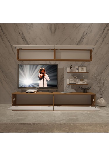 Decoraktiv Eko 5b Mdf Std Tv Ünitesi Tv Sehpası - Ceviz Beyaz Ahşap - Beyaz