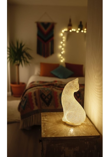 Led Aydınlatmalı Kedi Lambası