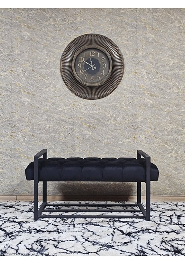 Siyah Boyalı Metal 80 Cm Puf Bench - Antre Puf - Hol Bench - Puf Çok Renkli