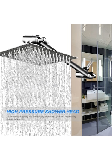 Lemestar 8 İnç İnce Kare Desenli Paslanmaz Çelik Duş Başlığı - Yüksek Basınçlı, Kendini Temizleyen, Korozyona Dayanıklı Bağlantı Çubuğu Yok Diğer