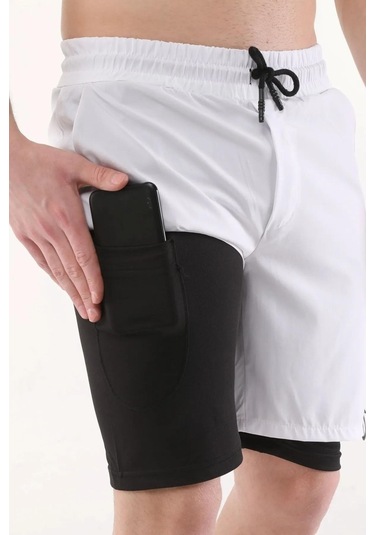 Genius Store Running Hızlı Kuruma Micropoly Antrenman Halısaha Fitness Kısa Taytlı Erkek Sporcu Şortu Beyaz