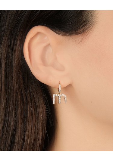 Kadın Kararmaz Çelik Lüks Küçük M Harf Küpe