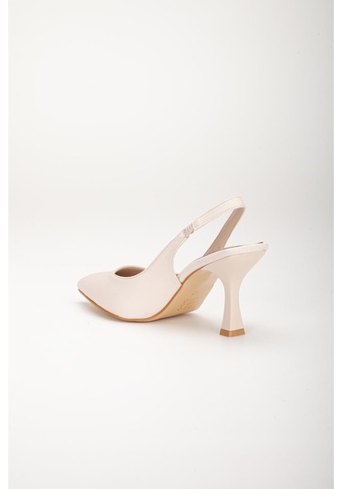 Saten Arka Açık Ten Kadın Topuklu Ayakkabı-2740 - Ten Ten Rengi