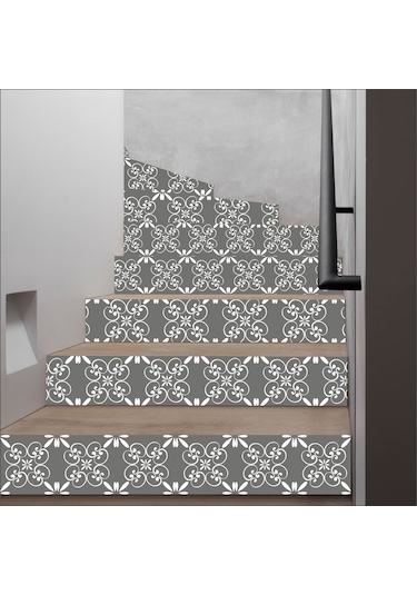 Merdiven Sticker Folyo Kaplama  5 Adet (18Cm X 120Cm) Gri Çiçek