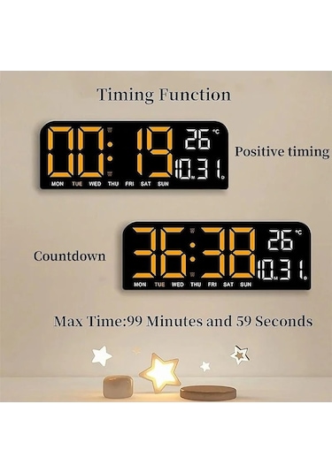 Ulzyvf 9 Büyük Mavi Dijital Duvar Saati Sıcaklık Tarih Hafta Zamanlama Geri Sayım Işığa Duyarlı Masa Saati 2 Alarm 12/24h Le Mavi