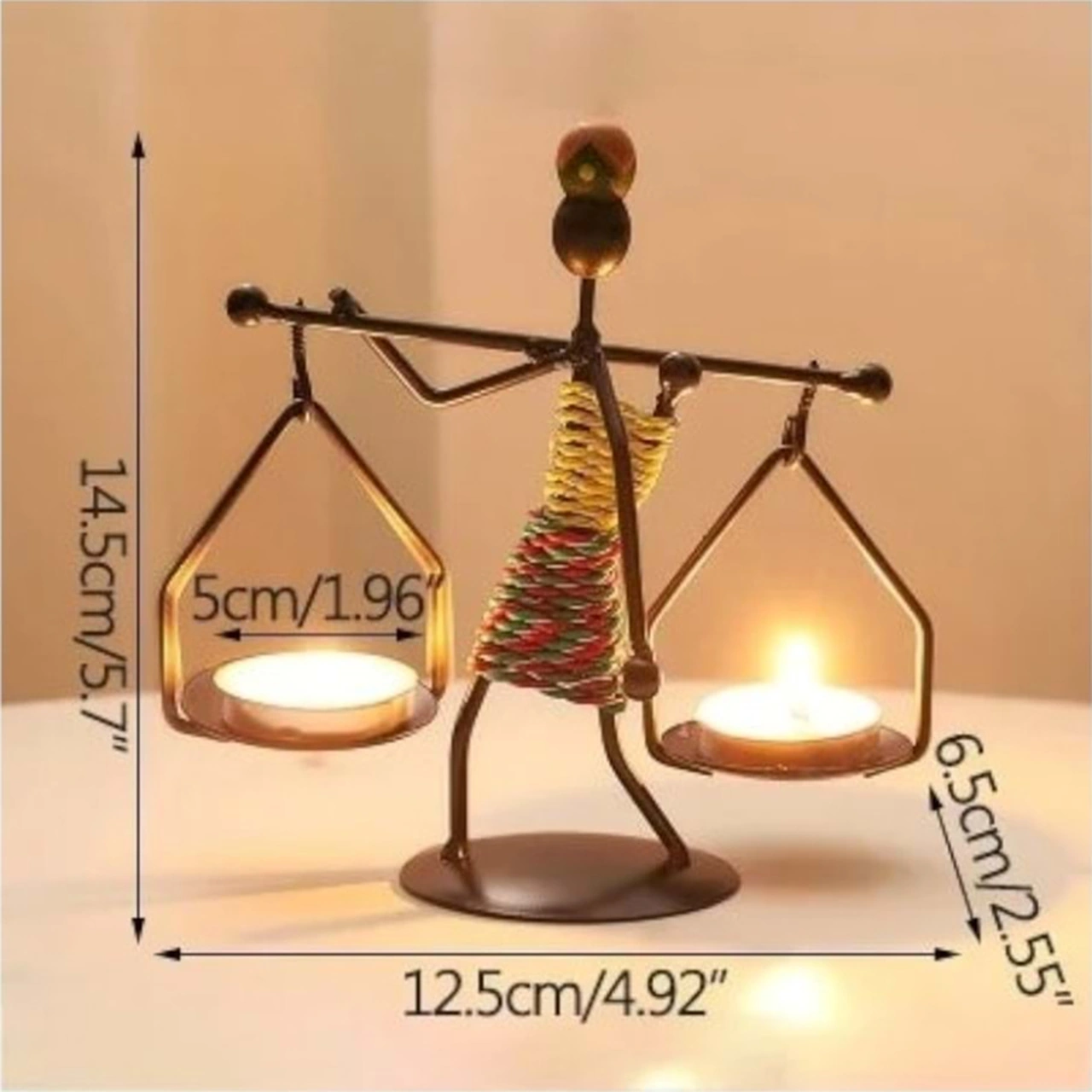 Retro Afrika Temalı Denge Mumluk / Çift Şamdan Tutucu - Masa Dekoru Yükseklik 14.5 Cm Diğer