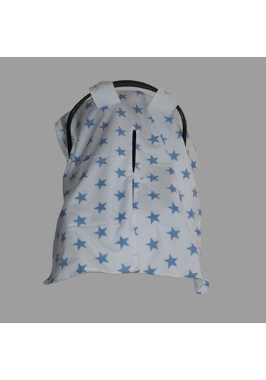 Bebek Puset Örtüsü Çift Katlı Astarlı Puset Örtüsü Mavi Yıldız Desenli Çıt Çıtlı Puset Örtüsü Mavi - Beyaz