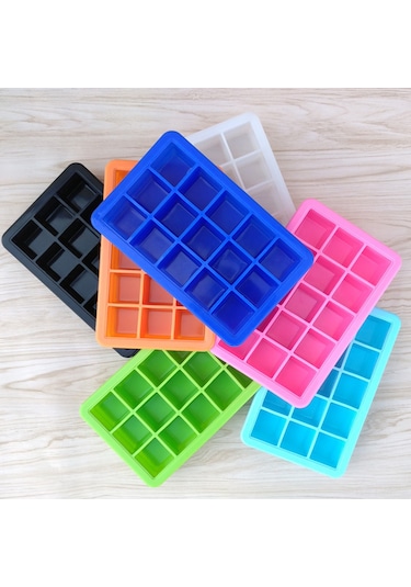 Ranyeek 15 Hücre Silikon Buzluk Kalıbı, Geri Kullanılamabilir Kapağıyla, Kolay Çıkarma, Mutfak/restoran, Mavi 3.3cm Hücreler Çok Renkli