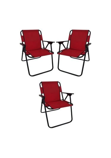 Bofigo 3 Adet Kamp Sandalyesi Katlanır Sandalye Piknik Sandalyesi Plaj Sandalyesi Kırmızı
