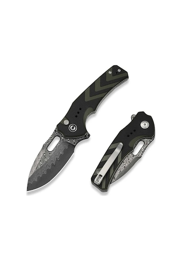 Civivi Vexron Milled Black & Green G10 Handle Damascus Blade Kamp Çakı Siyah - Yeşil