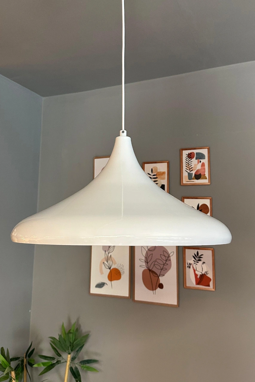 45 Cm Çaplı Champion Xl Beyaz Avize Tekli Sarkıt Lamba Cafe Restoran Salon Mutfak Avizeleri Beyaz