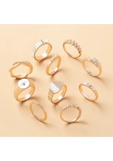 Girift Vintage Yonna 10 Adet Gold Yüzük Seti Altın