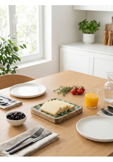 Mango Yeşil Kare Desenli Ahşap Servis Tabağı Yeşil