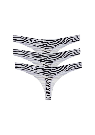 Vanilya Secret Lazer Tanga Leopar Desenli 3'lü Paket Koyu Beyaz