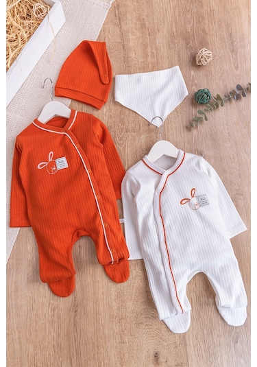 Tavşan Figürlü 2'li Uzun Kollu Kız/erkek Bebek Tulum Takım 001