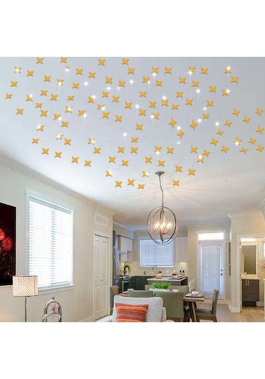 Dekoratif Süs Ayna 50X Adet Gold Altın Yıldız Tavan Duvar(408515753) Altın