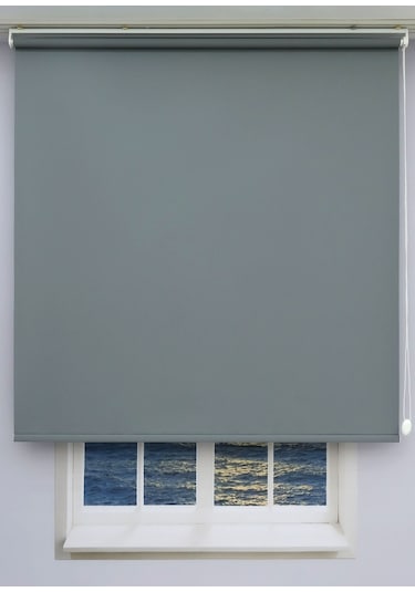 Düz Stor Perde - Kalın Mat Stor Güneşlik Kumaş Keten - Alüminyum Kasa Ve Boru - Eteği Dilimsiz/düz Antrasit