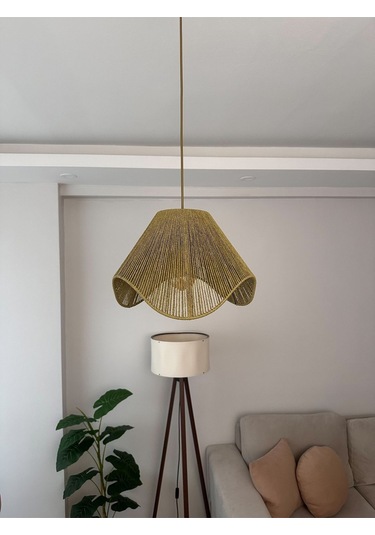 Hasır El Yapımı Bohem Asimetrik Şekilli Rustik Avize - Yeşil Yeşil