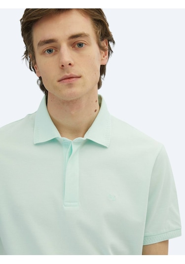 Su Yeşili Düz Polo Yaka %100 Pamuk T-shirt Su Yeşili