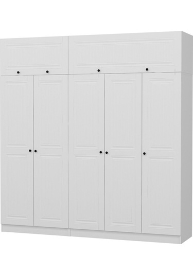 Minar Kale 5 Mebran Kapaklı 2 İç Çekmeceli Dolap Ve Yüklük Beyaz 255cm Beyaz