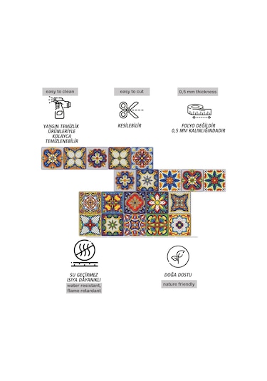 Tink Kendinden Yapışkanlı Karnaval Desenli Pvc Karo Kaplama 15x15 Cm 10'lu Paket