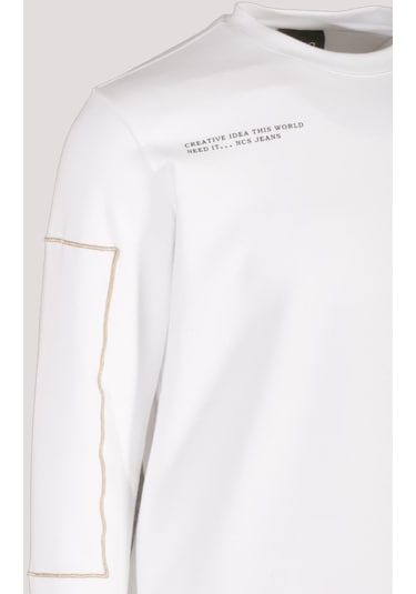 Erkek Sweatshirt Beyaz Bisiklet Yaka Relax Fit Nakış Detaylı Double Face Pamuk Sweat Ncs Jeans 1618-beyaz Beyaz