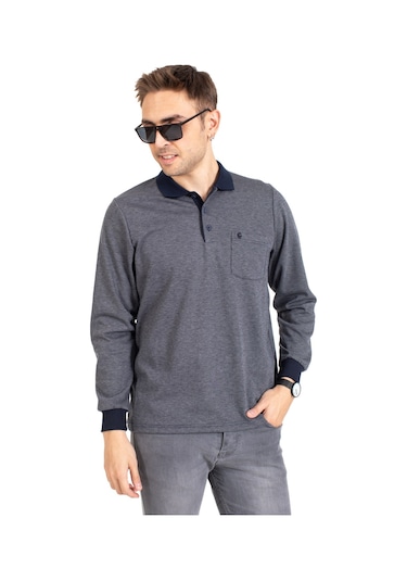 Erkek Orta Yaş ve Üzeri Polo Yaka Cepli Uzun Kollu Fitilli Mevsimlik Sweatshirt 1219-Gri-Gri