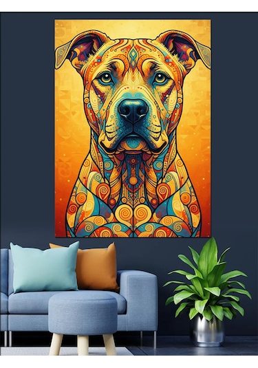 Neon Renkli Köpek Portresi Dekoratif Kanvas - Mdf Ahşap Tablo